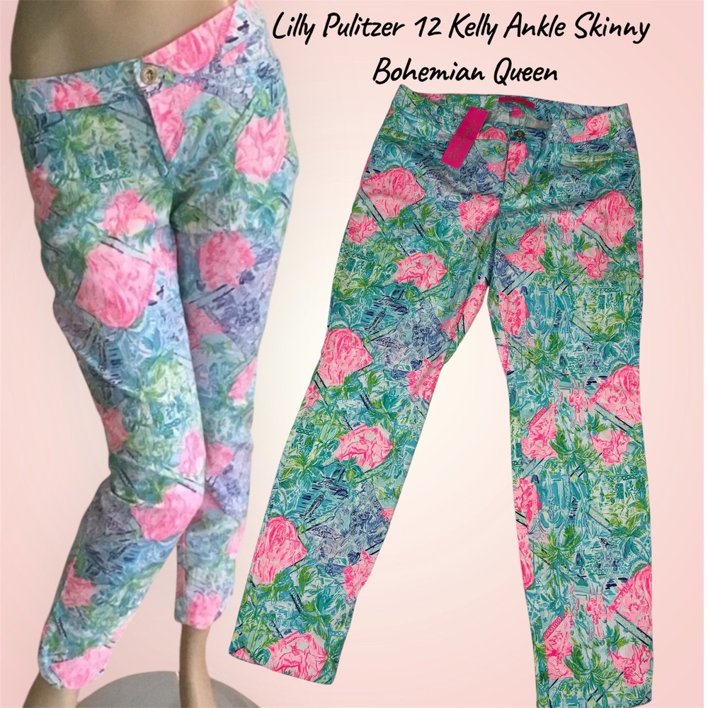 NWT Lilly Pulitzer 12 Bohemian Queen Kelly Ankle Pants Straight Skinny Elephants